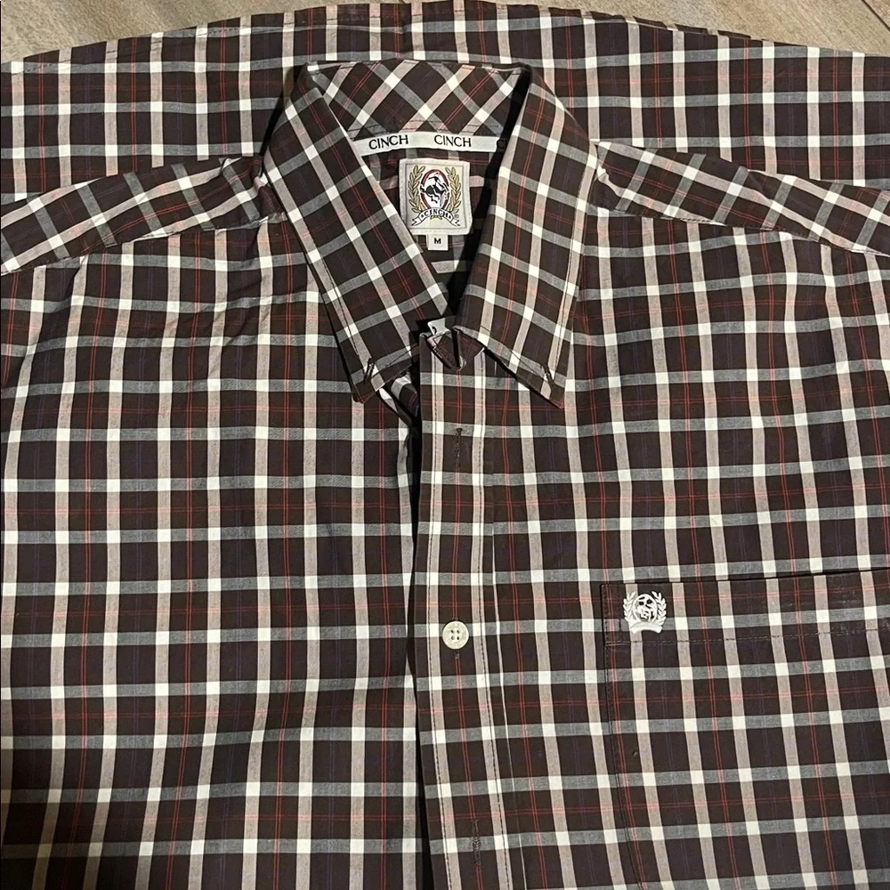 Cinch Brown Plaid Shirt with Embroidered Detail - Picture 5 of 8